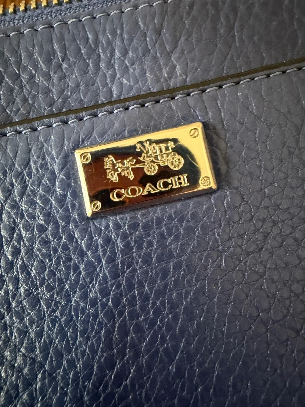 COACH Pebble Leather Crossbody in Royal Blue with Gold Hardware